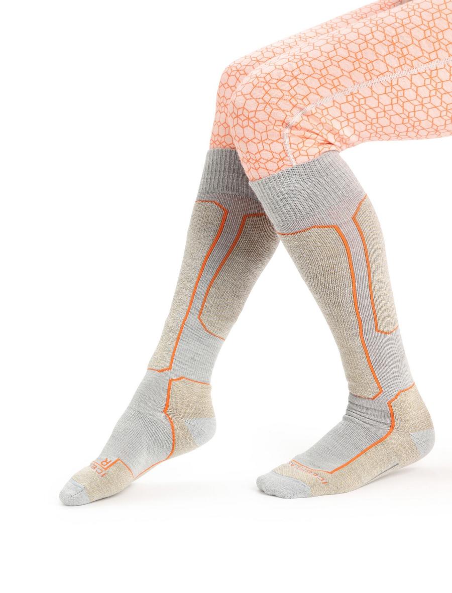 Blizzard Heather / Snow Icebreaker Merino Ski+ Light Over the Calf Women's Socks | AU 1437OKIR